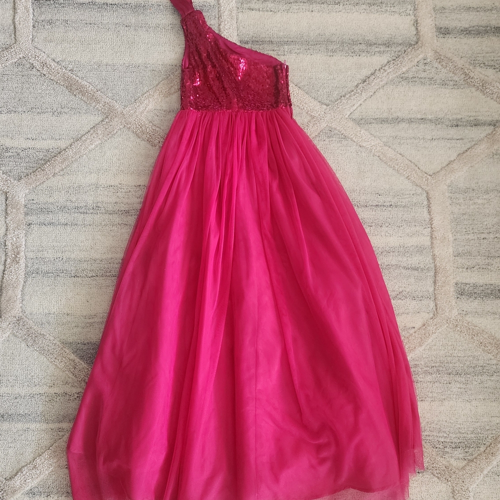 Elegant Pink One-Shoulder Kids Dress